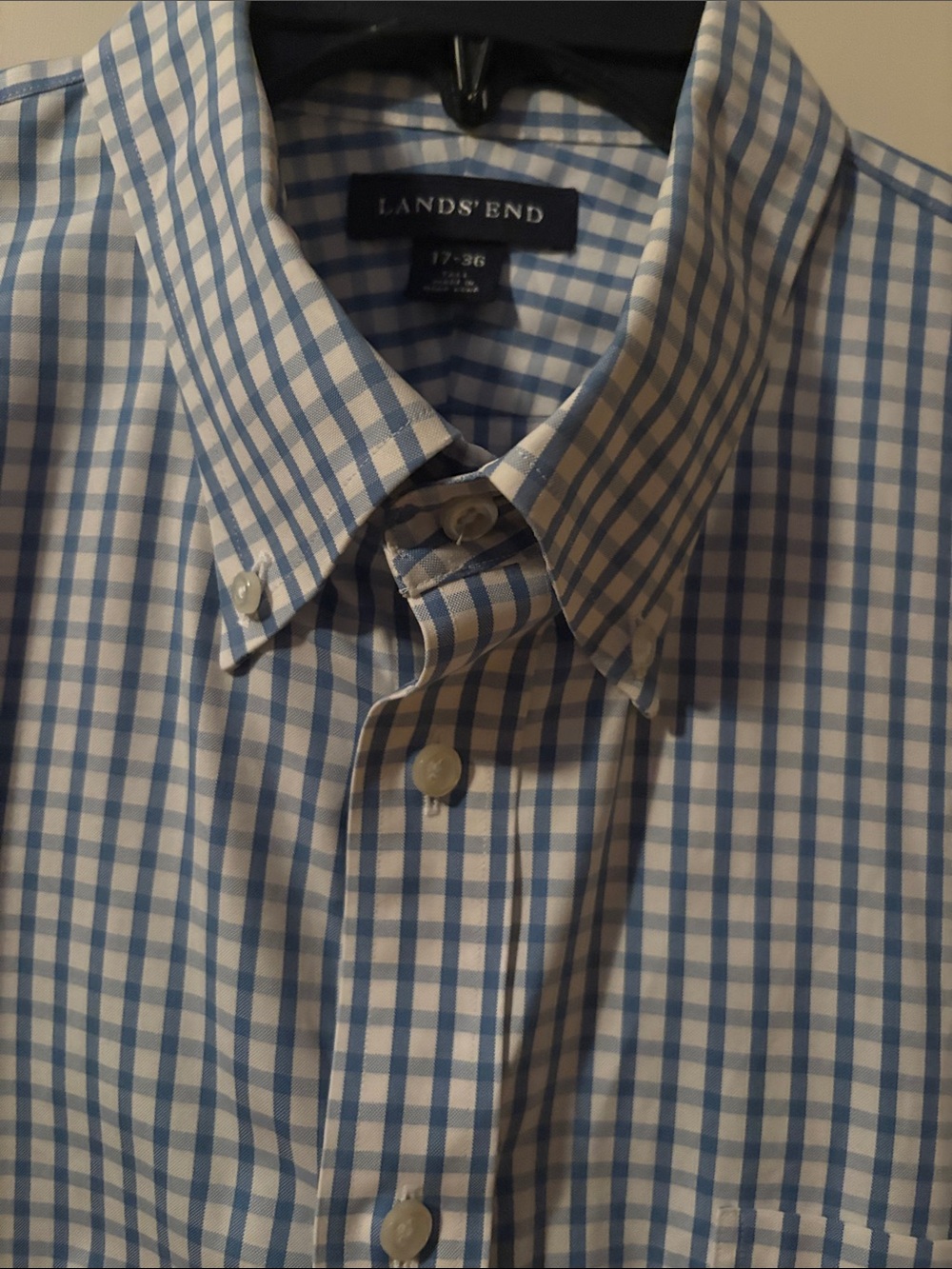 Lands' End Blue and White Gingham Button-Down Dress Shirt